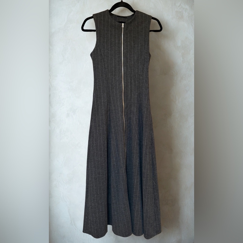 Zara Black Pinstripe Zip-Front Midi Dress